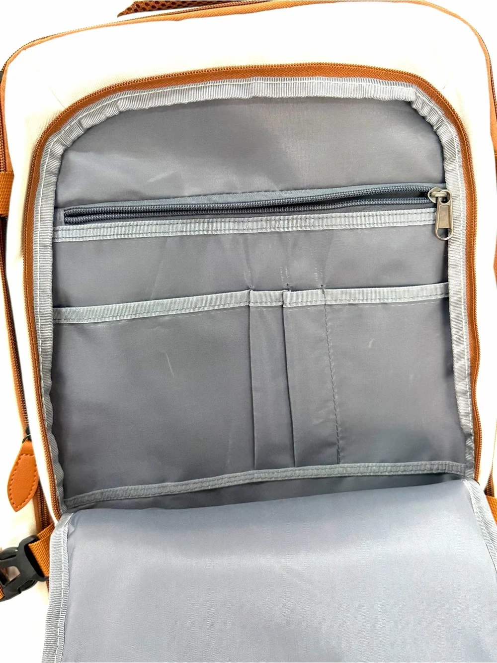 NWT Cream and Tan Travel Backpack with Toiletry Bag